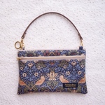 ★HOBBYRA HOBBYRE × Morris & Co　いちご泥棒　22N　ビニコのwファスナー・中布・内ポケット・持ち手付きバッグポーチ　21×13.5cm　◆スマホポーチ