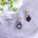 No.1193　つやつや黒蝶貝と淡水パールブラックシェル　ピアス/イヤリング