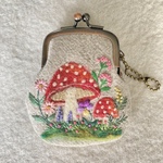 【再販×2】リネンと羊毛のきのこと野の花刺繍のがま口13