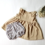 ダブルガーゼのワンピースとかぼちゃパンツのセット　ベージュ　綿100%　ベビー服　80cm