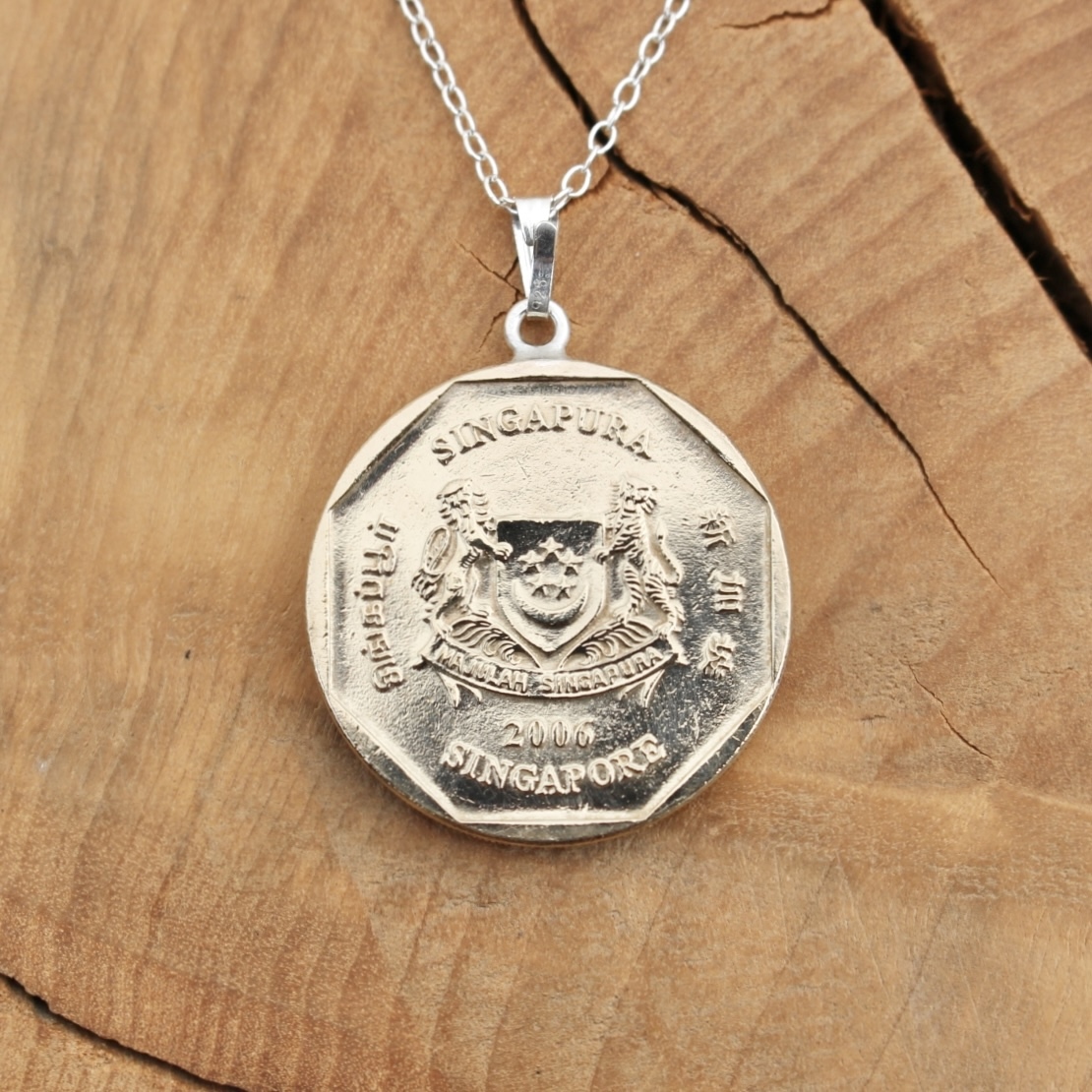 1ドル 花 シンガポール コイン ネックレス - URO-LEATHER'S GALLERY