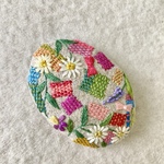 コットンリネンとダーニング刺繍のヘアゴム orブローチ　