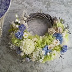 【summer SALE】Jolie botanique＜vert clair＞＊ハーフリース＊フラワーリース＊サマーリース＊三日月リース＊夏＊紫陽花＊プリザーブドフラワー＊結婚祝い