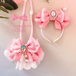 ペット用カチューシャ&チョーカーセット💖ピンク&パール🎀ピアーチェ🎀安全首輪タイプ🎀 【ネコポス対応】