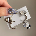 シルバームーン🌙ビジューハートカットブラックピアス&イヤリング