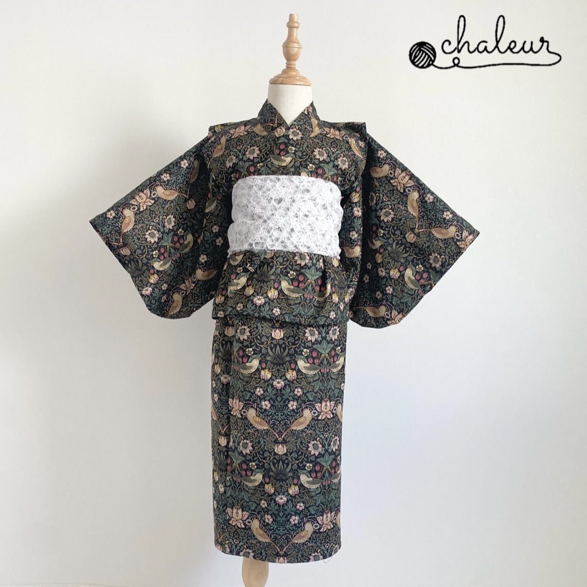 単衣　木綿着物　浴衣　Mサイズ　ウィリアムモリス　いちご泥棒　新品未使用　春夏秋 単衣 木綿着物 浴衣 Mサイズ ウィリアムモリス いちご泥棒 新品