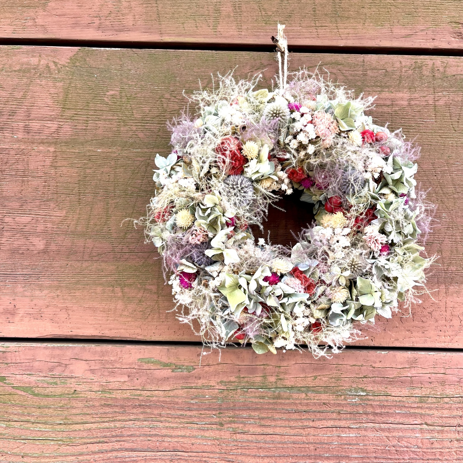 リース　スモークツリー　紫陽花　スワッグ　ブーケ 紫陽花リース ドライフラワーリース スモークツリー スワッグ ブーケ