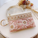 インド刺繍のフェイクレザーカードポーチ