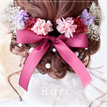 *Fleur Collection＊42*　髪飾り　ヘッドドレス　結婚式　プリザーブドフラワー　紫陽花　袴　振袖　カラードレス　成人式　卒業式　リボン　レッド　可愛い　アジサイ　