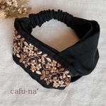 インド刺繍リボンのクロスヘアターバン　クロスヘアバンド　ふわふわダブルガーゼのヘアターバン　