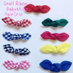 送料無料♫ Small Ribon 2個セット ギンガムチェック&無地 ベビー＊キッズ＊ヘアクリップ
