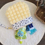 保冷　ストラップ付きぷっくりポーチ　ポップコーン✕ダルメシアン　イエロー