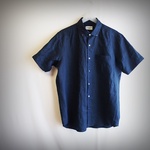 セール65％オフ🔥たった一つの…メンズ🔷40フレンチリネンキャンバス🔷ショートスリーブ🔷セミワイドカラー🔷ボタンダウンシャツ🔷ネイビー🔷Lサイズ