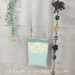 ☆送料無料☆  リバティとヌビ生地のスマホポーチ　＊ホリーホックス　＊ミント＆フレンチブルーグレー