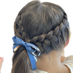 送料無料☆ ブロックチェック × グログラン 細リボン ヘアゴム (①ライトネイビー, ②ライトグレー, ③くすみピンク)