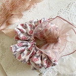 ［送料込］大人可愛いインドブロックプリントと大きなフリルリボンのシュシュ