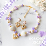 再販 ＊little princess＊ girly design - purple キッズアクセサリー セット ＊ キッズイヤリング + キッズ ネックレス 女の子 プレゼント 誕生日 ガーリー 紫