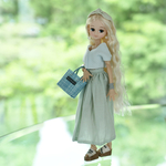 3点セット★アイスグリーン★マキシ丈スカート＋シースルーチュールトップス＋リブタンクトップ白　1/6ドール用リカちゃん服アウトフィット