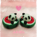 スイカの中からこんにちは♡ふわぱんinスイカ♡羊毛フェルトのふわふわパンダ☆