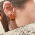 ♡アンティーク　オレンジブラウンのイヤリング、ピアス♡ハンドメイド　1点限り