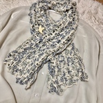 SALE！  コットンの爽やかストール   ホワイト＆ブルー💙  手編み  模様編み  ￥1800→￥900