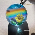 28㎜虹とひまわりの景色に一目惚れ　 雲レジン　316L 刻印入りカニカンチャーム　サージカルステンレス　アレルギー対応