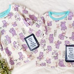 パープルくまくま柄の肩落ちTシャツ  size100