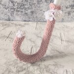 5cm用 傘の持ち手カバー　傘のグリップカバー　コットン　ライトサーモン　花モチーフ　手編み　ハンドメイド