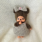 モンチッチ♡ワンピース&リボン2点セット　ベージュツイード★人形服アウトフィット着せ替えハンドメイド