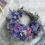 【summer SALE】Lune Bonheur＜lavande Bleu＞＊紫陽花＊ハーフリース＊三日月リース＊フラワーリース＊夏＊サマーリース＊プリザーブドフラワー＊ブルー＊結婚祝い＊海