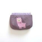 帆布　12㎝バネポーチ　ピンクのアルパカさんの刺繍