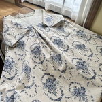 コットンリネン　刺繍レース　切り替えワンピース