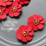 4こ☆再販！！レザー調フラワーカボション　レッド　　アクリルストーン　ストーン アクリルパーツ　