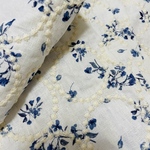 刺繍生地【70㎝×50㎝】花柄　爽やかコットンリネン　タンバリン柄