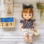 *289ソランちゃん・メルちゃん服＊黒の花柄フリルブラウス&ダンガリースカート