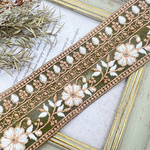 【50cm単位】インド刺繍リボン 55ｍｍ 中幅 rin-0046 オリーブ