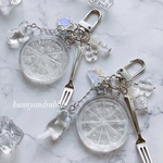 猫ちゃんチャーム付き♡clear♬.*ﾟ氷のスライスオレンジキーホルダー