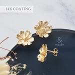 【2個】秋桜のピアス　ゴールド　カン付き　14Kメッキ　14金　デザインピアス　基礎パーツ
