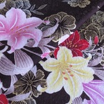 🐇こげ茶色 京友禅 銀通し 金彩百合模様 正絹 丹後ちりめん No.7-8　【100cm×39cm】振袖仮絵羽の解き 和布 生地 はぎれ リメイク素材 silk100%