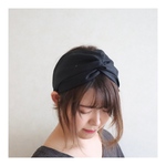 洋服屋さんが作る、リネン幅広クロスヘアバンド／リネンターバン／リネンツイストヘアバンド／ブラック