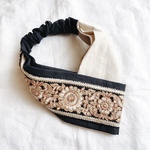 インド刺繍リボンのクロスターバン（片側）　　ヘアバンド　ターバン