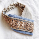 インド刺繍リボンのクロスターバン（片側）　　ヘアバンド　ターバン