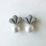 2wayグレービジュー×コットンパールピアス