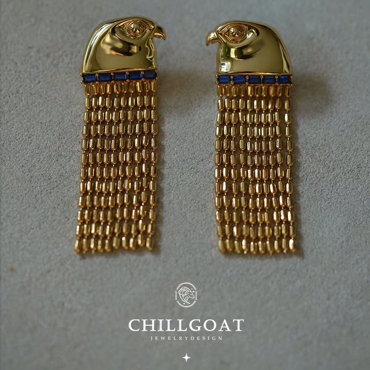 《イーグルヘッド》オリジナルデザイン 古代エジプト 神秘的 ハイセンス タッセルピアス レトロ アート クール ゴールド キラキラ 13,608円