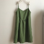 SALE フレンチリネンバイオウォッシュ加工（ピスタチオ）で作ったオーバルキャミワンピース