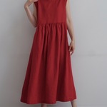 リネン100％　ノースリーブワンピース　赤