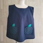 セミオーダー 80～大人size りんごポケット タータンチェック 後ろ開き 袖なしスモック