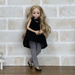 NO,353 リカちゃん　服　ブラック　ワッシャーシフォン　ワンピース　グレンチェック　スキニーパンツ　ハートペンダント　秋一番　シンプルコーデ　リアルクローズ