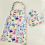 子供用エプロン(120～130)　三角巾セット　ゴム紐　着脱簡単　キッズエプロン　可愛い　海の生き物柄