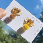 【10/31まで  引越しありがとうセール】【一点物】金木犀とファー🧡🤎中、中 アシンメトリー ピアス イヤリング